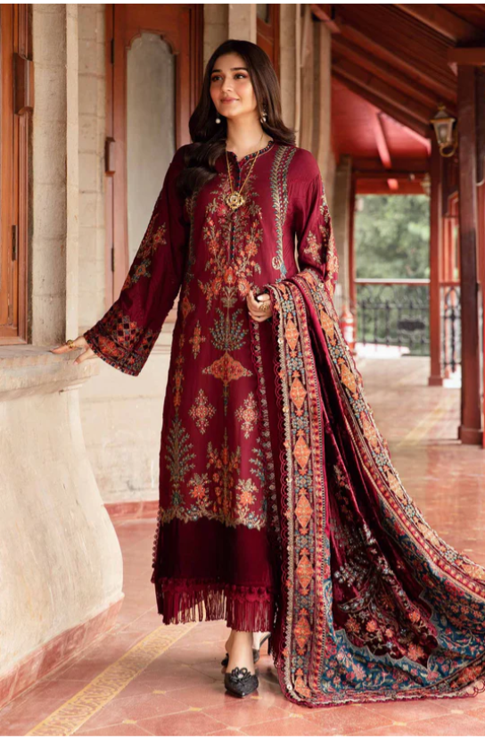 3 Piece Unstitched Embroidered Twill Linen Suit | DL-1210