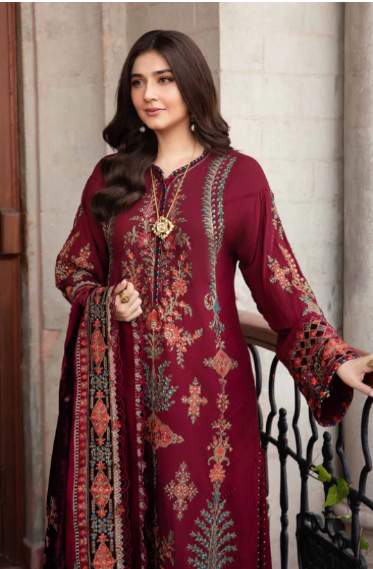 3 Piece Unstitched Embroidered Twill Linen Suit | DL-1210