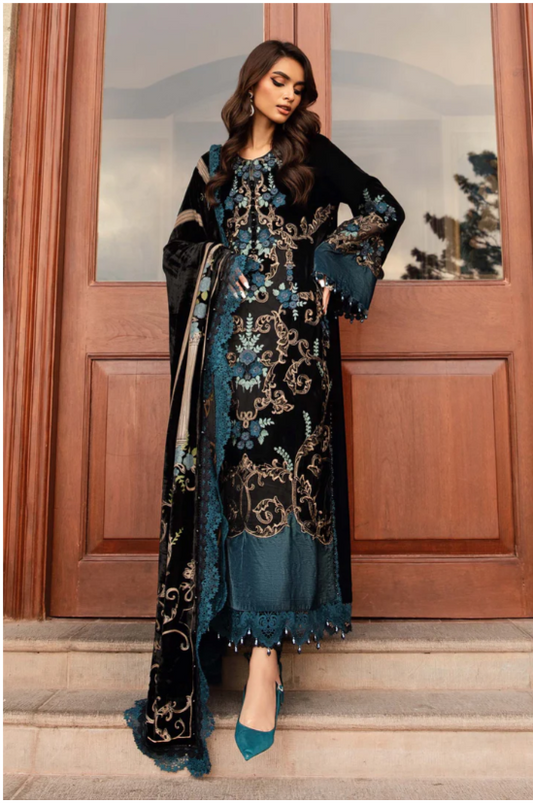 3 Piece Unstitched Embroidered Velvet Suit | DL-1208