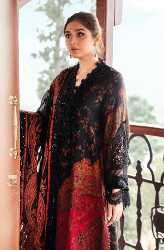 3 Piece Unstitched Embroidered Woven Suit | DL-1204