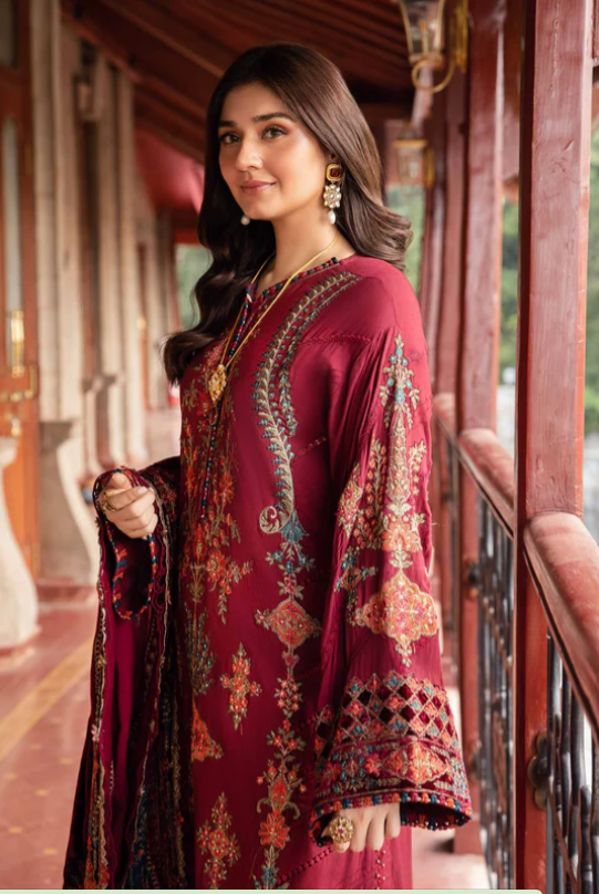 3 Piece Unstitched Embroidered Twill Linen Suit | DL-1210