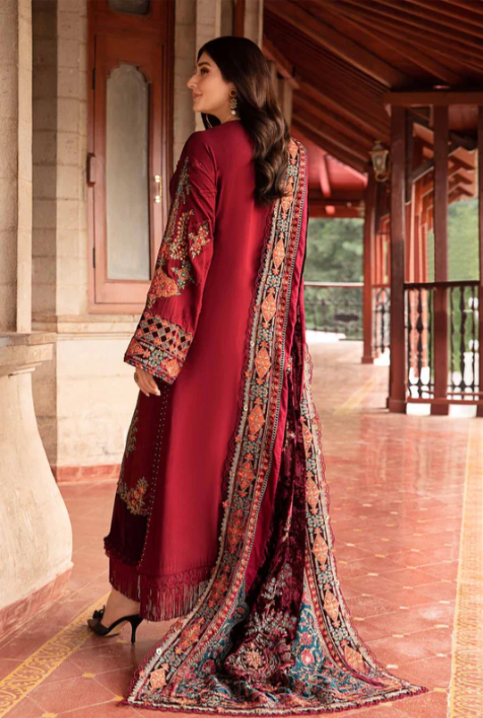 3 Piece Unstitched Embroidered Twill Linen Suit | DL-1210