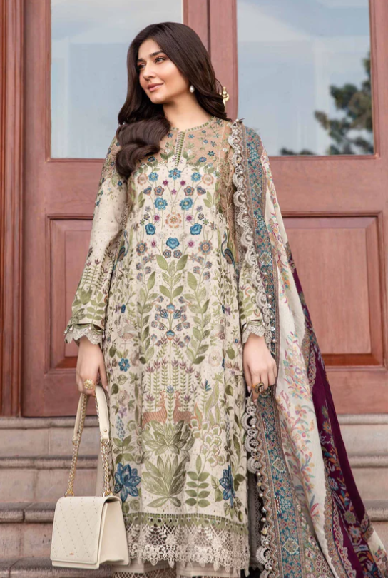 3 Piece Unstitched Embroidered Linen Suit | DL-1211