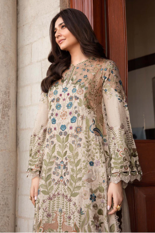 3 Piece Unstitched Embroidered Linen Suit | DL-1211