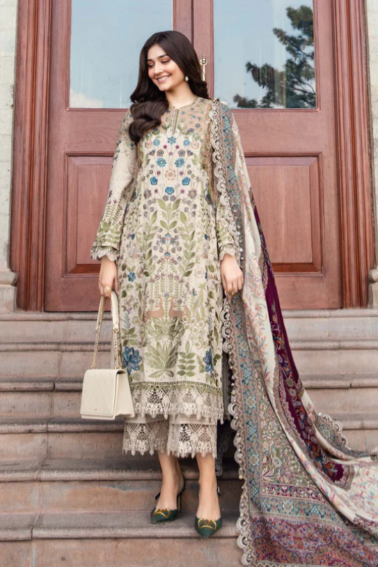 3 Piece Unstitched Embroidered Linen Suit | DL-1211